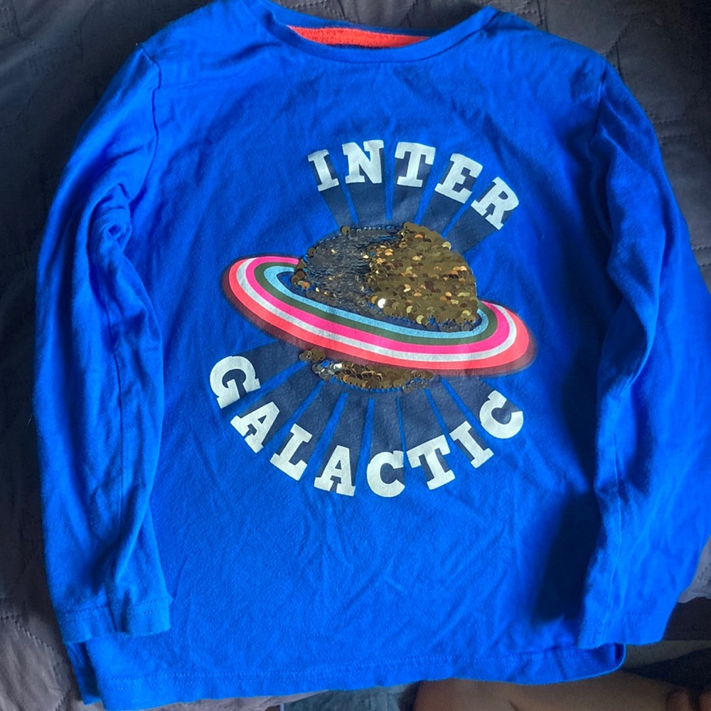 Mini Boden space long sleeved shirt with sequins size 5-6
